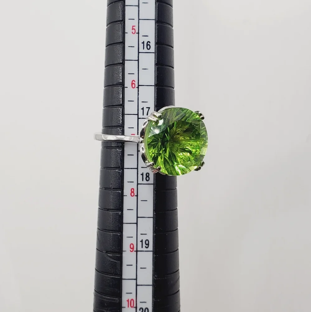 Concave Cut Chartreuse Quartz & White Zircon Platinum | 925 Sterling Silver Ring
